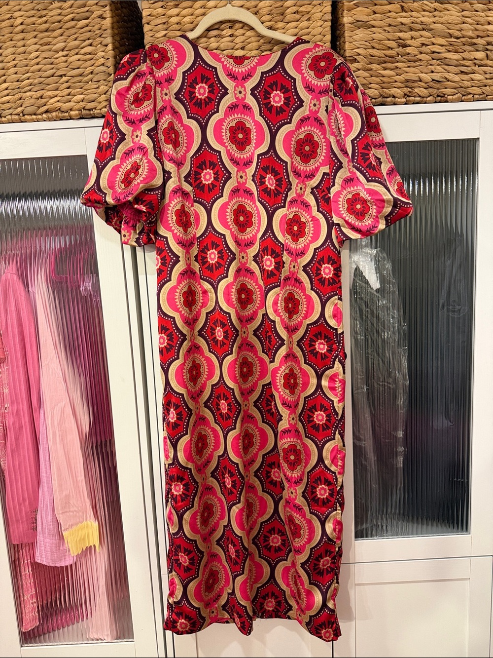 Ann Taylor Pink and Red Geometric Midi Dress